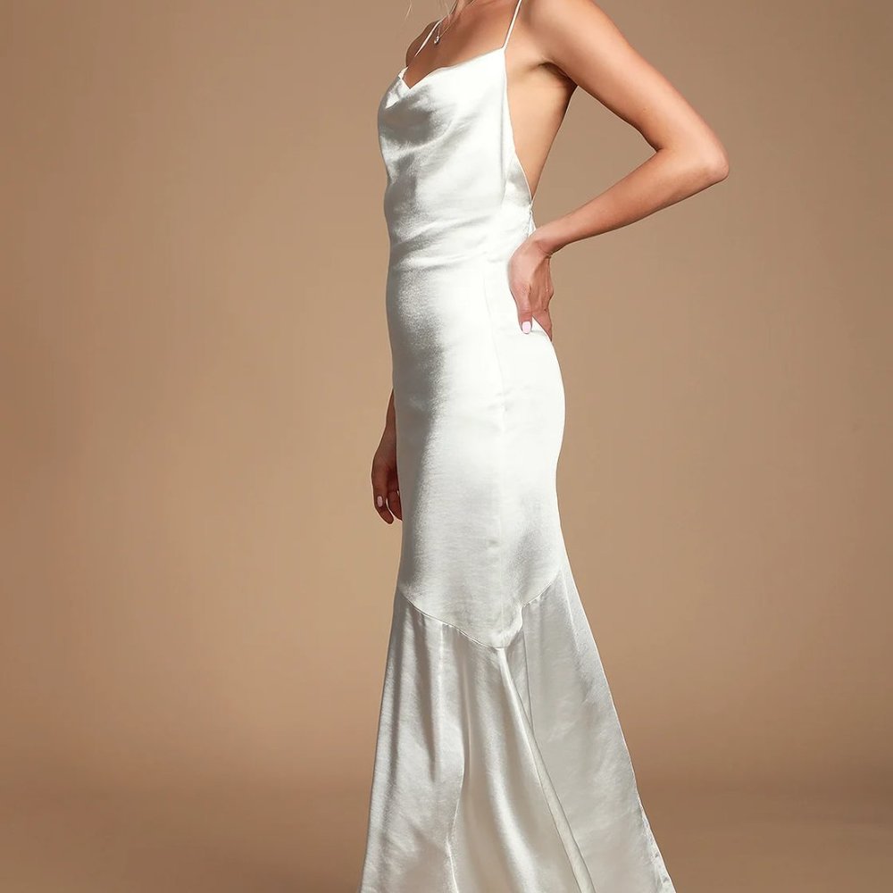 White Satin Cowl Neck Maxi Dress